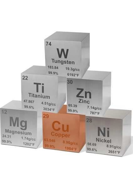 Yüksek Hassasiyetli 0,39 Inç Element Metal Yoğunluğu Kare Seti - Tungsten, Titanyum, Bakır, Magnezyum, Nikel, Çinko (Yurt Dışından)