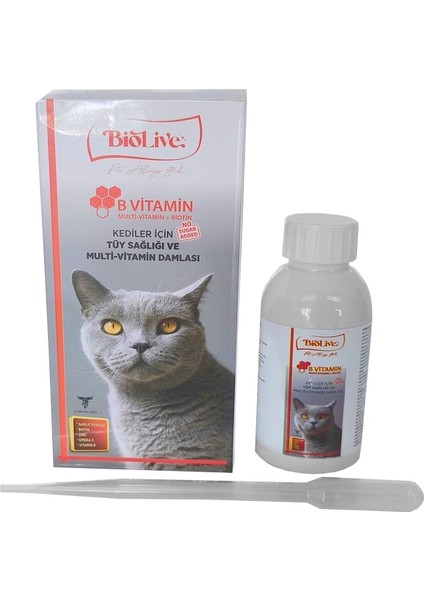 Biolive Kediler İçin B Vitamin+Multivitamin Likit Vitamin 100ml