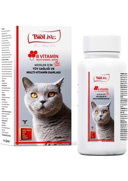 Biolive Kediler İçin B Vitamin+Multivitamin Likit Vitamin 100ml
