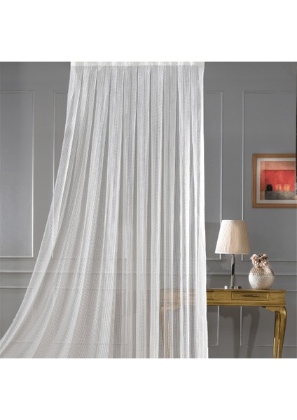 Nope Şeritli Krem Gold Simli 1 x 3 Sık Pile Tül Perde modelleri