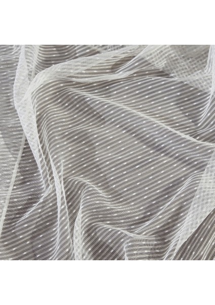 Nope Şeritli Krem Gold Simli 1 x 3 Sık Pile Tül Perde