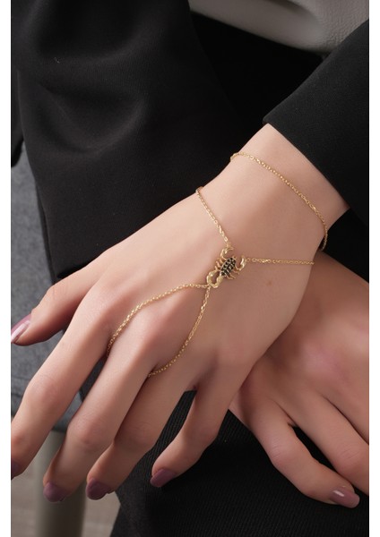 925 Ayar Gümüş, Gold Kaplamalı Siyah Zirkon Taşlı Akrep Tasarım Şahmeran fiyatları