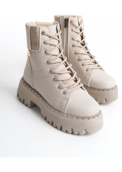 Kadın Kalın Tabanlı Bağcıklı Platform Bot Fermuarlı Yanı Düğme Detaylı Kışlık Bot fırsatları