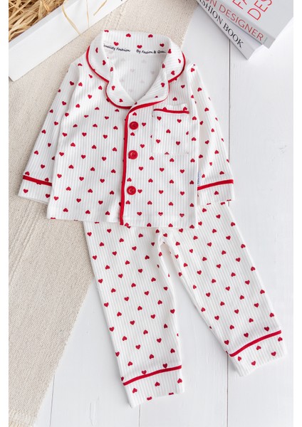 Minik Kap Desenli Düğmeli Paamuk Kız Bebek Pijama Takımı