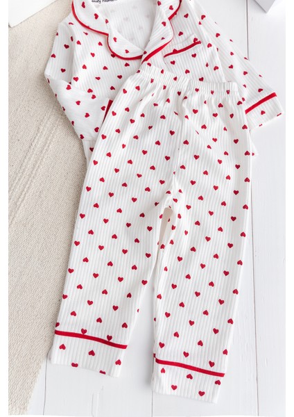 Minik Kap Desenli Düğmeli Paamuk Kız Bebek Pijama Takımı