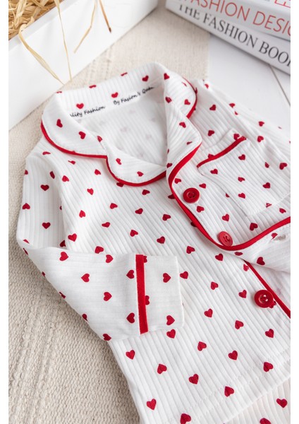 Minik Kap Desenli Düğmeli Paamuk Kız Bebek Pijama Takımı