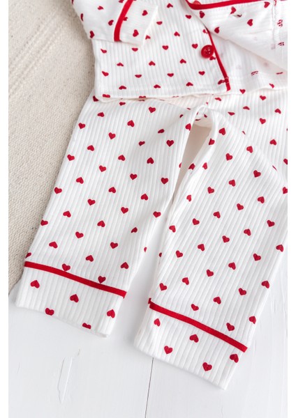 Minik Kap Desenli Düğmeli Paamuk Kız Bebek Pijama Takımı