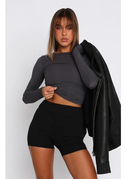 Kadın Gri Body Mevsimlik ve Rahatlık Sunan Sıfır Yaka Basic Bluz