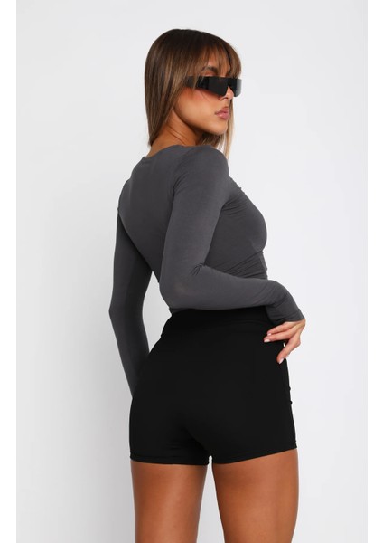 Kadın Gri Body Mevsimlik ve Rahatlık Sunan Sıfır Yaka Basic Bluz fiyatları