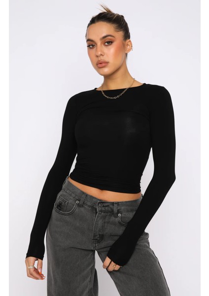 Kadın Siyah Body Mevsimlik ve Rahatlık Sunan Sıfır Yaka Basic Bluz