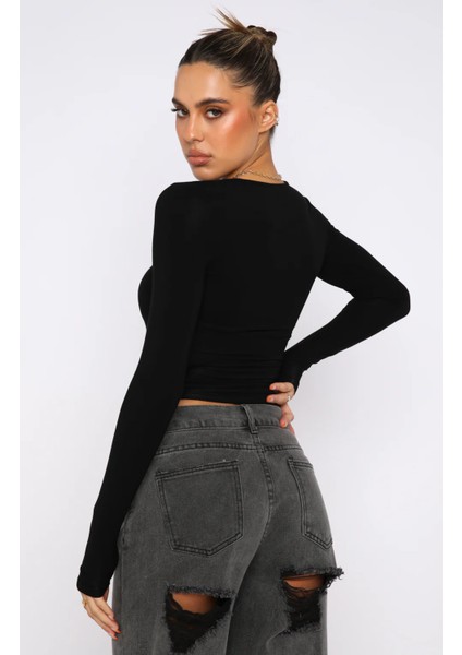 Kadın Siyah Body Mevsimlik ve Rahatlık Sunan Sıfır Yaka Basic Bluz modelleri