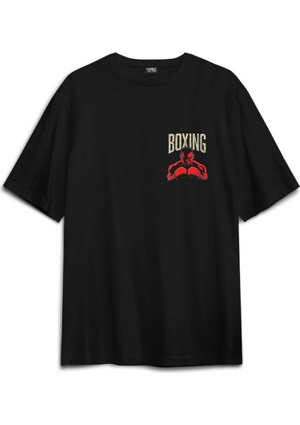 Boks Boxing Punch Hard Think Fast Spor Fight Baskılı Oversize T-Shirt Siyah Unisex Tişört fiyatları