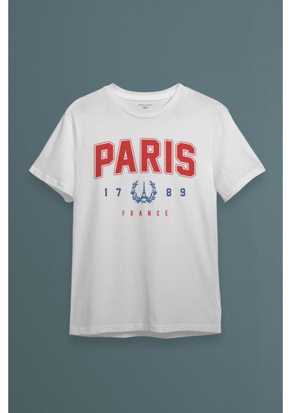 Beyaz T-Shirt Paris Fransa City France Şehir Kısa Kollu Baskılı Unisex Tişört