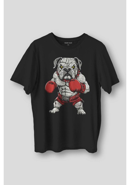 Boks Eldivenli Bulldog Boxing Gym Spor Baskılı Siyah Regular Fit Tişört