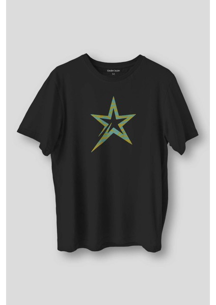 Star Y2K Colorful Renkli Yıldız Baskılı Siyah Tişört Unisex T-Shirt