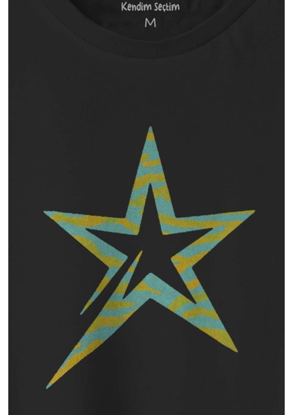 Star Y2K Colorful Renkli Yıldız Baskılı Siyah Tişört Unisex T-Shirt fiyatları