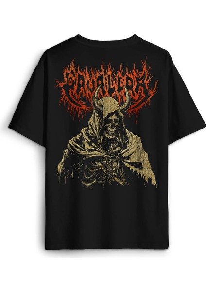 Siyah Oversize Tişört Cavalera Metal Music Sepultra Guitar Drum Rock Gitar Baskılı Unisex T-Shirt