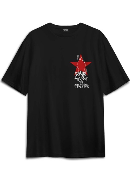 Siyah Oversize Tişört Rage Against The Machine Ratm Music Rock Metal Sırt Ön Baskılı Unisex T-Shirt