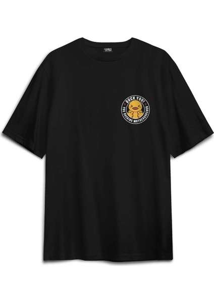 Duck You Ducking Duck Funny Eğlenceli Sarı Civciv Baskılı Oversize T-Shirt Siyah Unisex Tişört fiyatları