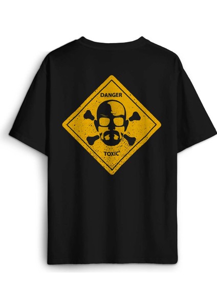 Erkek Oversize Tişört Breaking Bad Dizi Movie Tehlike Ön Sırt Baskılı Pamuk Siyah T-Shirt