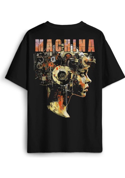 Machina Yapay Zeka Ai Computer Baskılı Oversize T-Shirt Siyah Unisex Tişört