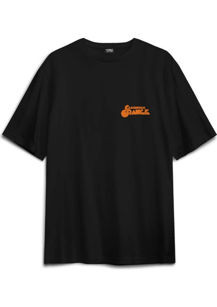 Siyah Oversize Tişört Clockwork Orange Otomatik Portakal Kitap Film Sırt Ön Baskılı Unisex T-Shirt