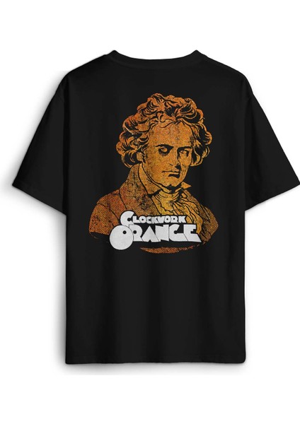 Siyah Oversize Tişört Clockwork Orange Otomatik Portakal Kitap Film Sırt Ön Baskılı Unisex T-Shirt
