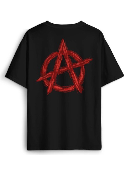 Oversize T-Shirt Vintage Logo Anarchy Symbol Anarşi Minimal Baskılı Siyah Unisex Tişört