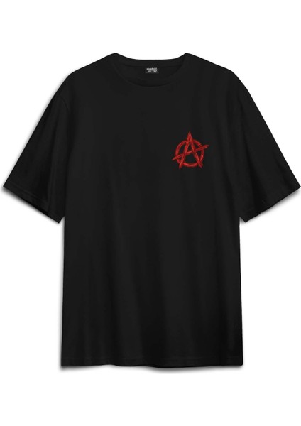 Oversize T-Shirt Vintage Logo Anarchy Symbol Anarşi Minimal Baskılı Siyah Unisex Tişört fiyatları