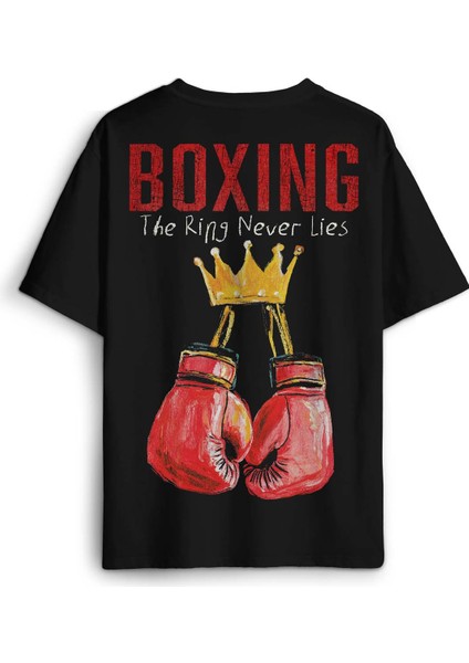 Boxing The Ring Boks Box Spor Gym Tyson Muhammed Ali Baskılı Oversize T-Shirt Siyah Unisex Tişört