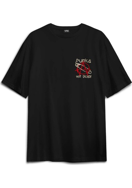 Punk Is Not Dead Rock Sokak Street Culture Baskılı Oversize T-Shirt Siyah Unisex Tişört