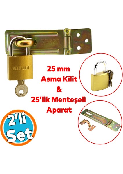 Sandık Kutu Askısı Menteşeli Kilit 25 Lik Aparatı Tosba Kilit 25 mm Asma Kilit 2'li Set