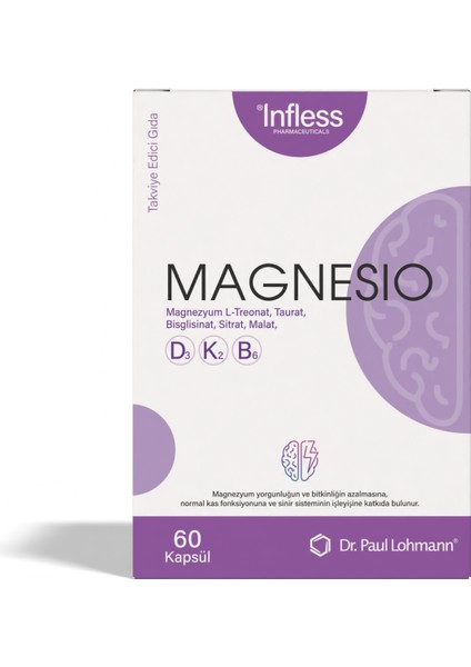 Magnesio, Magnezyum Kompleks B6 ve D3K2 Vitamin (L-Threonat, Taurat, Glisinat, Sitrat,malat)