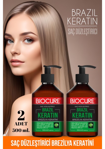Kıvırcık Dalgalı ve Hacimli Saçlar Için Saç Düzleştirici Keratin Bakımı Brezilya Fönü 500ml x 2 adet