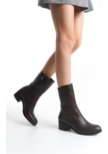 Kadın Deri Kısa Topuklu Fermuarlı Casual Şık Bot Tam Kalıp Kadın Kışlık Ayakkabı fiyatları