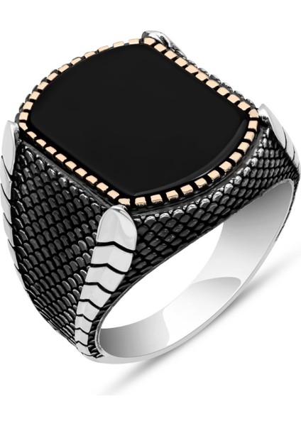 Oniks Taşlı Hasır Modeli 925 Gümüş Erkek Yüzük fiyatları