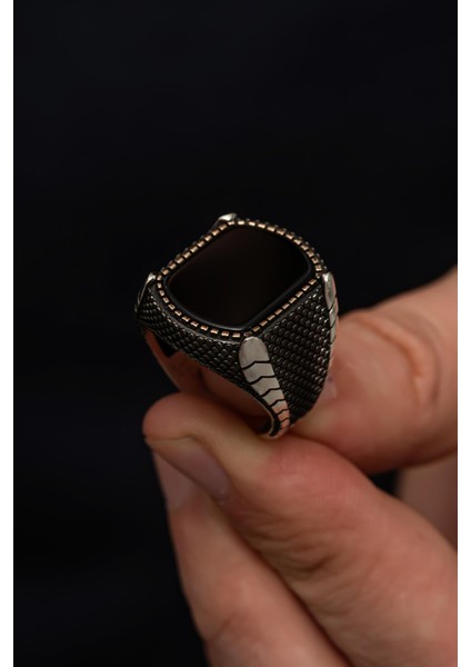 Oniks Taşlı Hasır Modeli 925 Gümüş Erkek Yüzük fırsatları