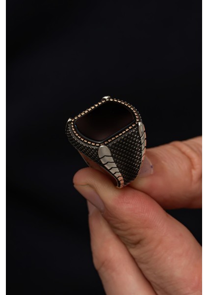 Oniks Taşlı Hasır Modeli 925 Gümüş Erkek Yüzük indirimleri