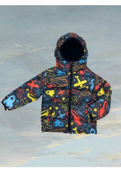 Kız Çocuk Polarlı Kapüşonlu Helikopter Desenli Kışlık Şişme Mont & Kaban & Parka indirimleri