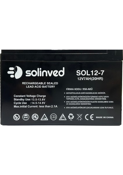 12V 7AH Ups ve Alarm Aküsü