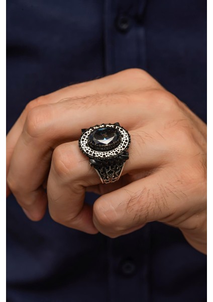 Mistik Topaz Taşlı 925 Gümüş Erkek Yüzük