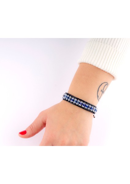 Doğal Taş Şıklığı: Lapis Lazuli, Hematit ve Seramik Boncuk Bileklik – , El Yapımı, Ayarlanabilir