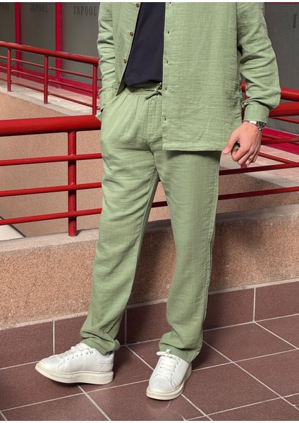 Bel Lastikli, Bağcıklı, Oversize Fit, %100 Pamuklu Müslin Dokuma, Yazlık&baharlık Pantolon 295