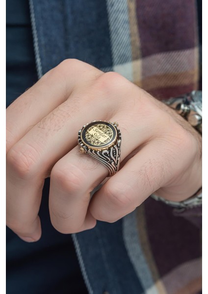 Çift Taraflı Isimli Mineli 925 Gümüş Erkek Yüzük