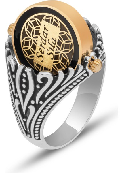 Çift Taraflı Isimli Mineli 925 Gümüş Erkek Yüzük fiyatları