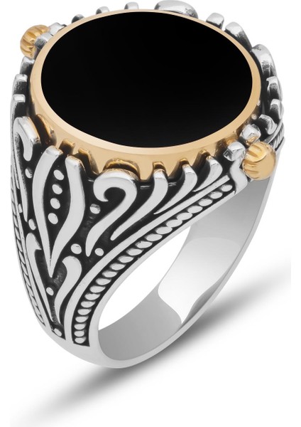 Çift Taraflı Isimli Mineli 925 Gümüş Erkek Yüzük modelleri