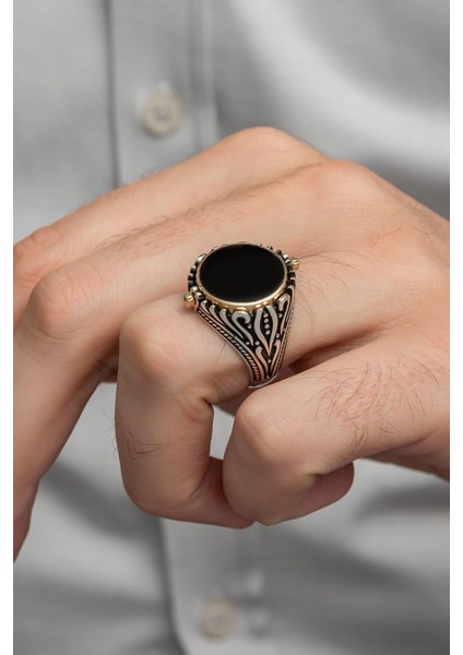 Çift Taraflı Isimli Mineli 925 Gümüş Erkek Yüzük indirimleri