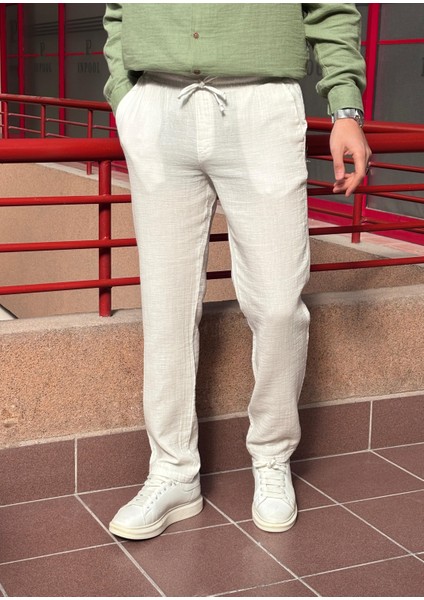 Bel Lastikli, Bağcıklı, Oversize Fit, %100 Pamuklu Müslin Dokuma, Yazlık&baharlık Pantolon 295