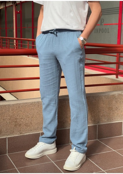 Bel Lastikli, Bağcıklı, Oversize Fit, %100 Pamuklu Müslin Dokuma, Yazlık&baharlık Pantolon 295