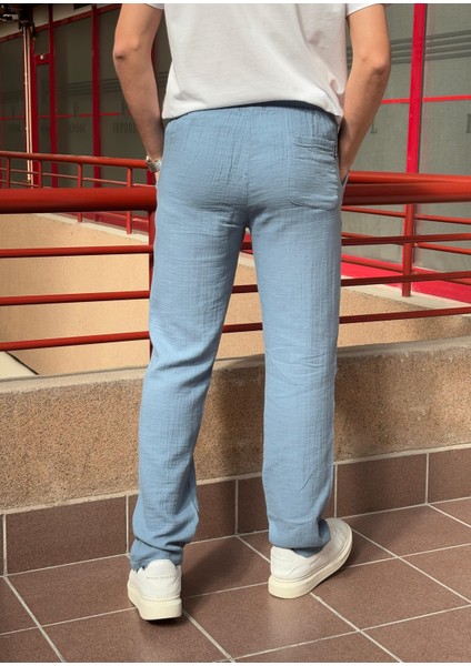 Bel Lastikli, Bağcıklı, Oversize Fit, %100 Pamuklu Müslin Dokuma, Yazlık&baharlık Pantolon 295